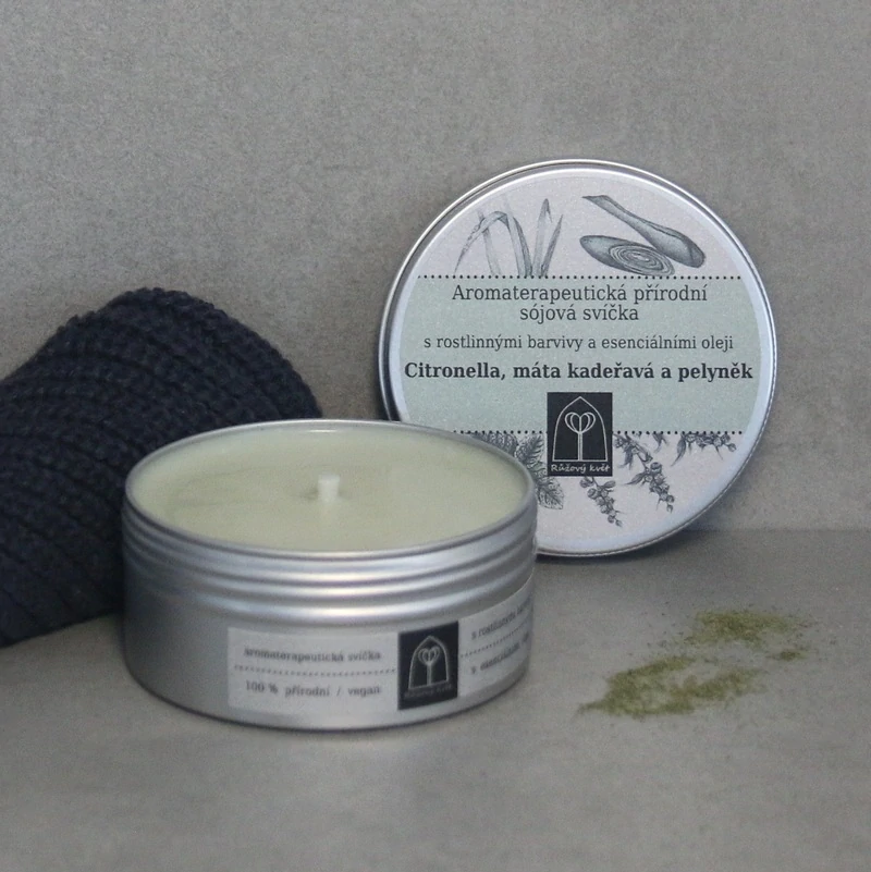 Aromaterapeutická sójová svíčka Citronella, máta kadeřavá a pelyněk 145 g