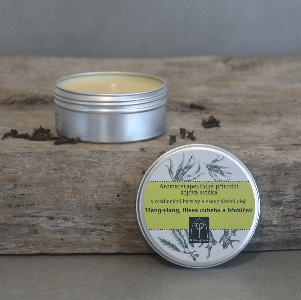 Aromaterapeutická sójová svíčka Ylang-ylang, hřebíček a litsea cubeba 145 g