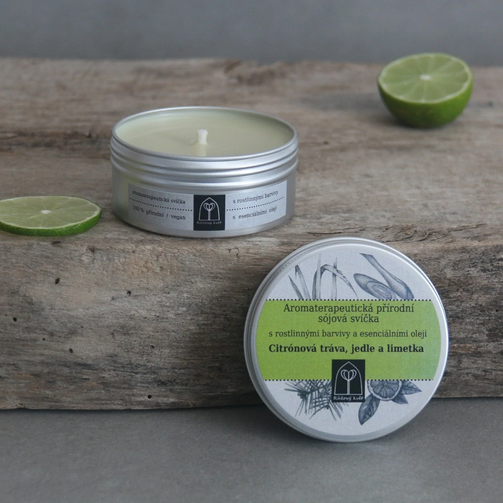Aromaterapeutická sójová svíčka Citrónová tráva, jedle a limetka 145 g