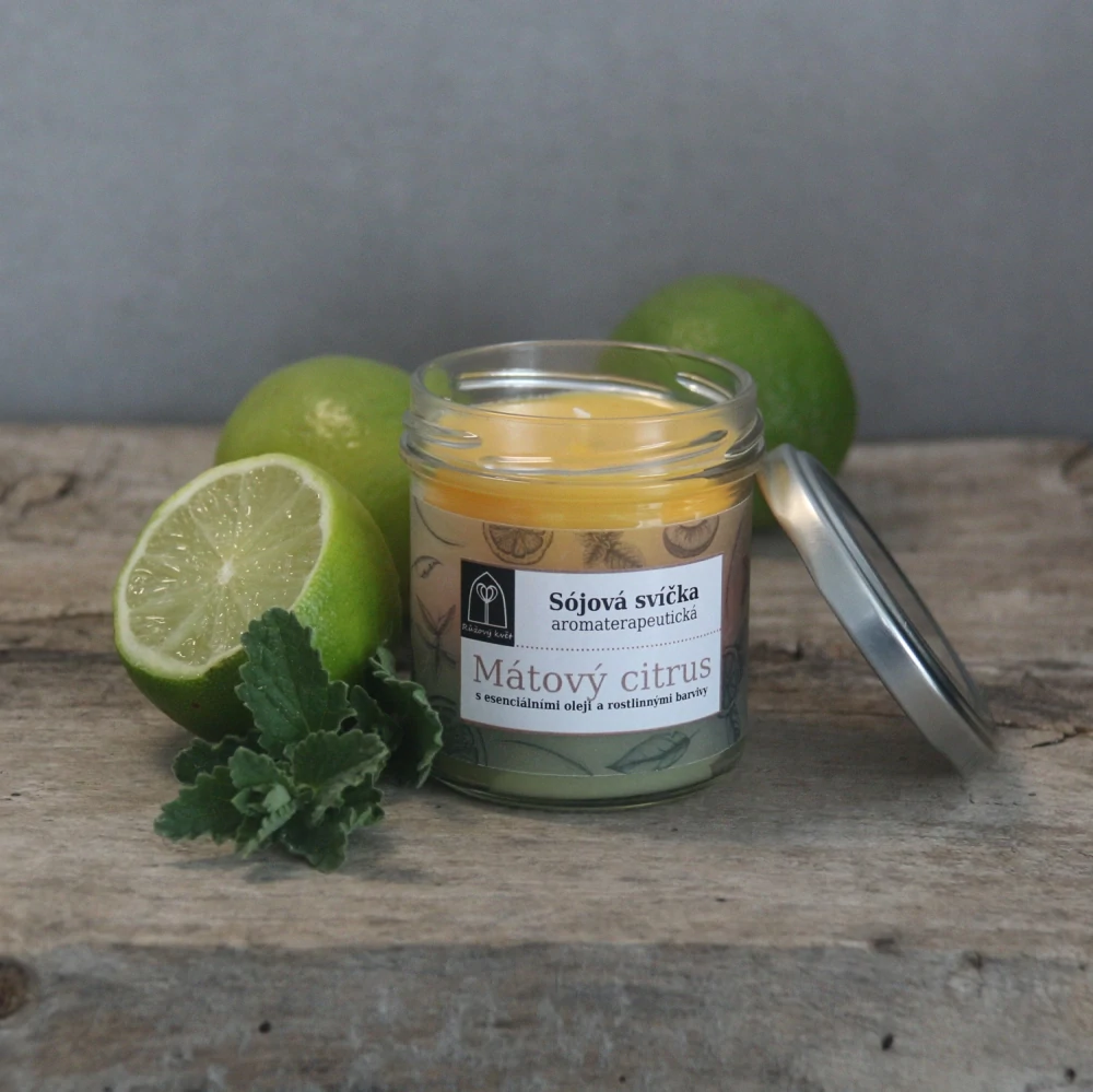 Aromaterapeutická sójová svíčka "Mátový citrus" 120 g