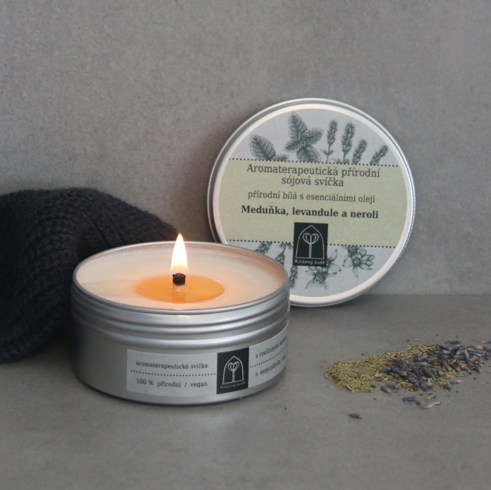 Aromaterapeutická sójová svíčka Meduňka, levandule a neroli 145 g