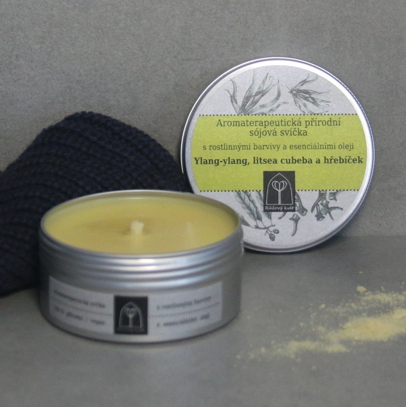 Aromaterapeutická sójová svíčka Ylang-ylang, hřebíček a litsea cubeba 145 g