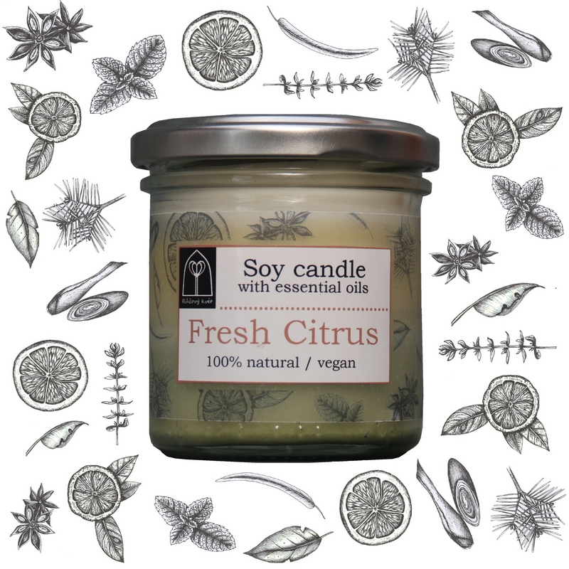 Aromaterapeutická sójová svíčka "Svěží citrus / Fresh Citrus" 120 g