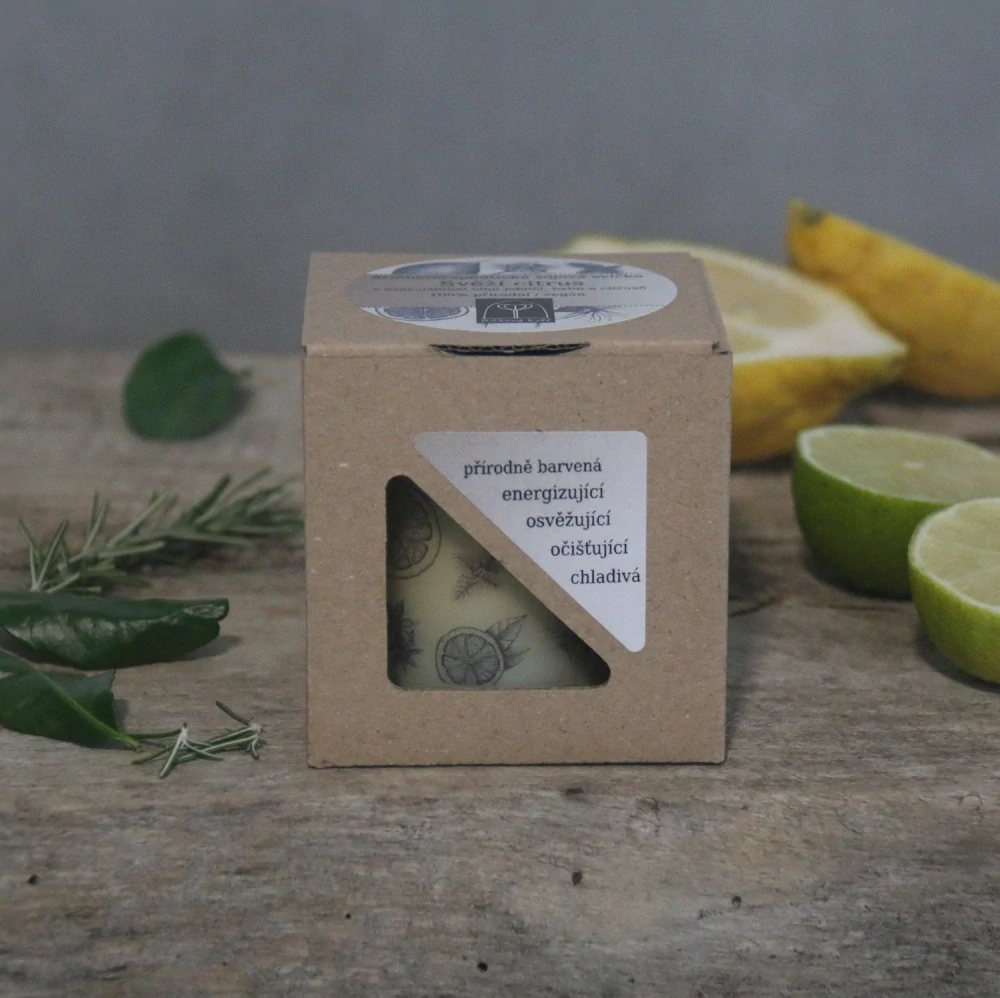 Aromaterapeutická sójová svíčka "Svěží citrus" 120 g