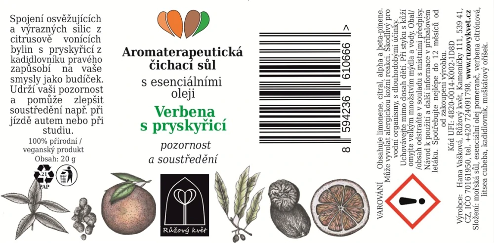 Čichací sůl Verbena s pryskyřicí - pozornost a soustředění