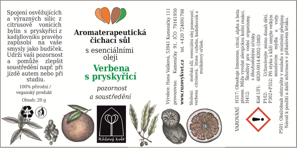 Čichací sůl Verbena s pryskyřicí - pozornost a soustředění