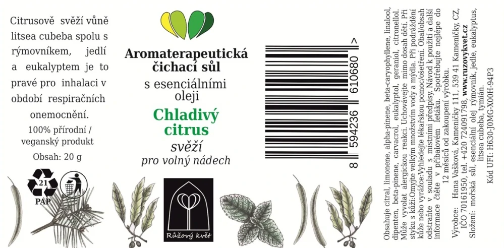 Čichací sůl Chladivý citrus - svěží, pro volný nádech