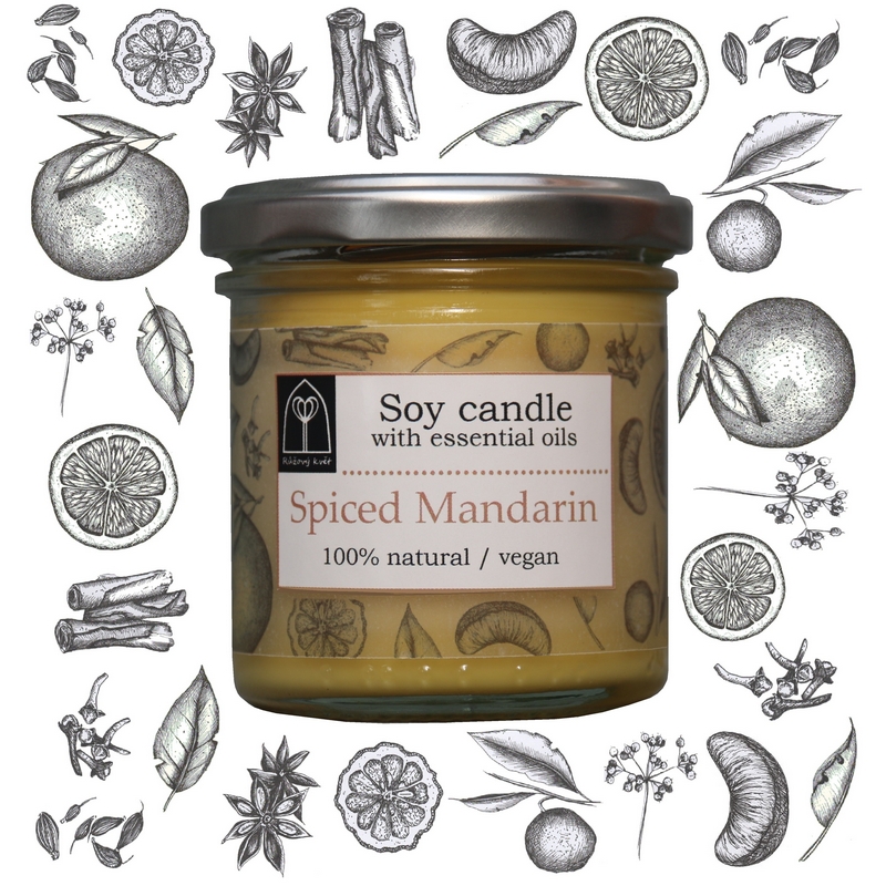 Aromaterapeutická sójová svíčka "Mandarinka s kořením / Spiced Mandarin" 120 g