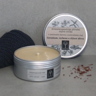 Vonná sójová svíčka Geranium, verbena a růžové dřevo 145 g