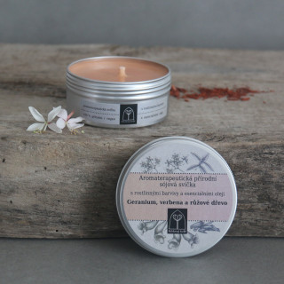 Vonná sójová svíčka Geranium, verbena a růžové dřevo 145 g