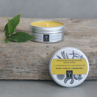 Aromaterapeutická sójová svíčka Vavřín, verbena a mandarinka 145 g