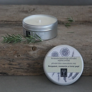 Aromaterapeutická sójová svíčka Bergamot, rozmarýn a černý pepř 145 g