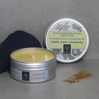 Aromaterapeutická sójová svíčka Vanilka, kassie a mandarinka 145 g