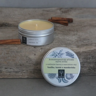 Aromaterapeutická sójová svíčka Vanilka, kassie a mandarinka 145 g