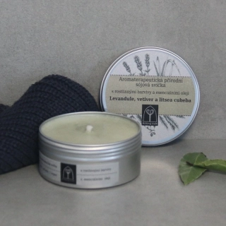 Aromaterapeutická sójová svíčka Levandule, vetiver a litsea cubeba 145 g