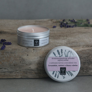 Aromaterapeutická sójová svíčka Levandule, vetiver a litsea cubeba 145 g