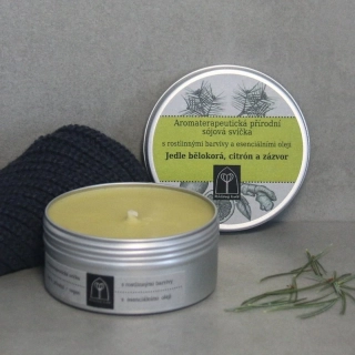 Aromaterapeutická sójová svíčka Jedle bělokorá, citrón a zázvor 145 g