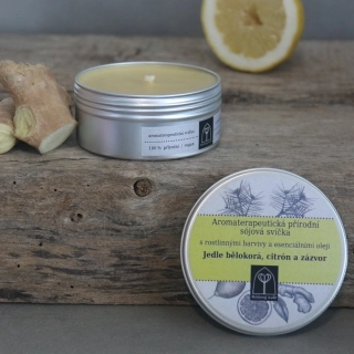 Aromaterapeutická sójová svíčka Jedle bělokorá, citrón a zázvor 145 g