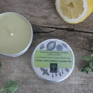 Aromaterapeutická sójová svíčka Citrón, máta peprná a tymián bílý 145 g