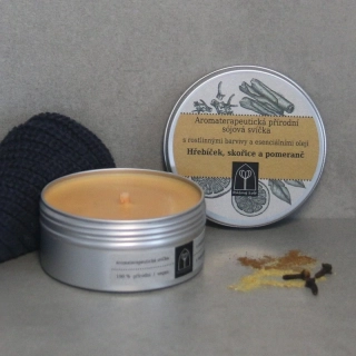 Aromaterapeutická sójová svíčka Hřebíček, skořice a pomeranč 145 g